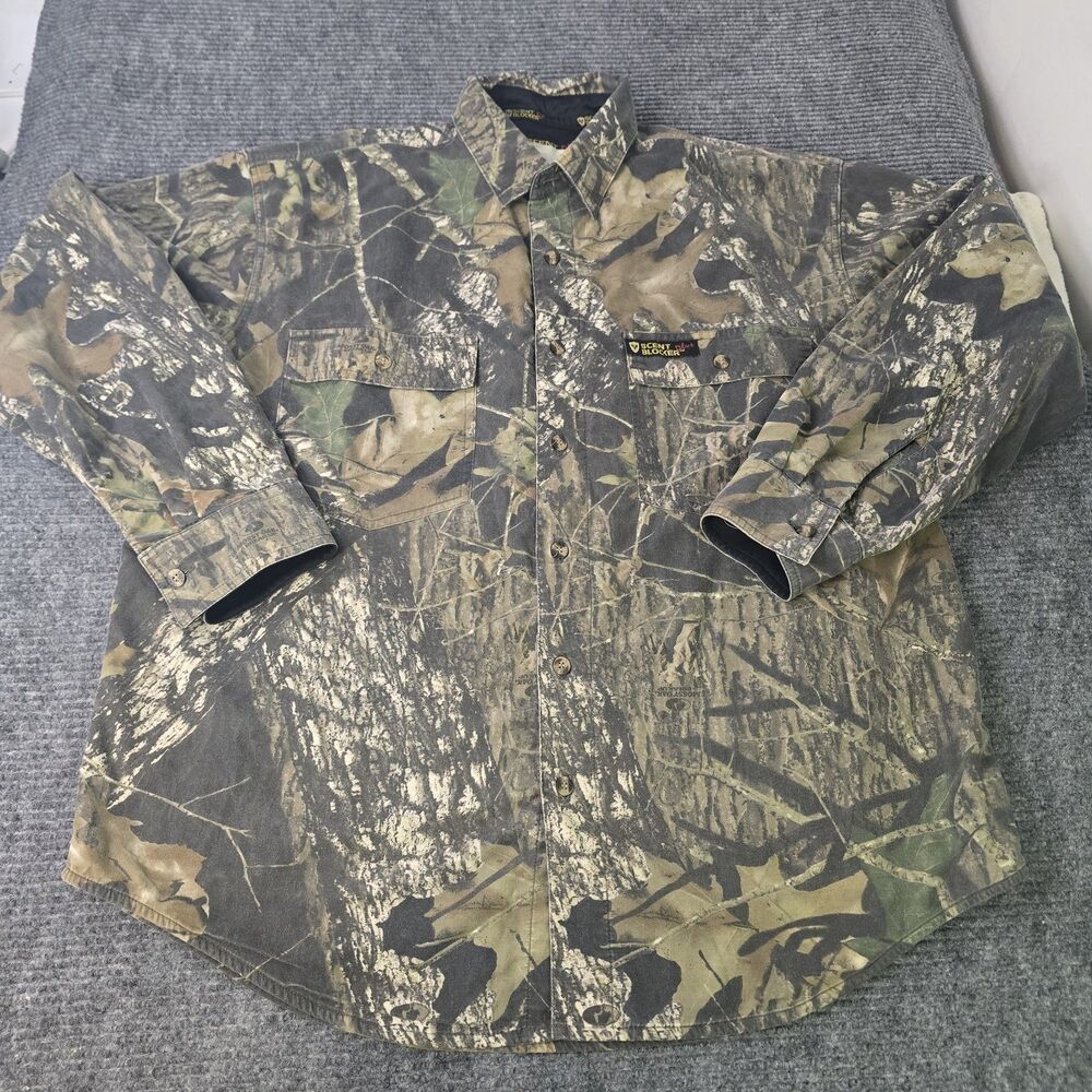 Scent Blocker Plus Button Up Shirt Men’s Large Camo Mossy Oak Break Up Flannel